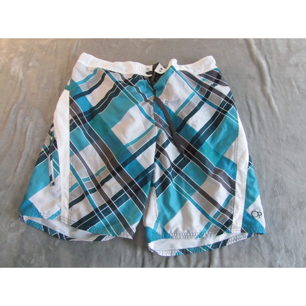 Ocean Pacific OP Mens Plaid Board Shorts Teal White Black Swim Trunks XL 40-42